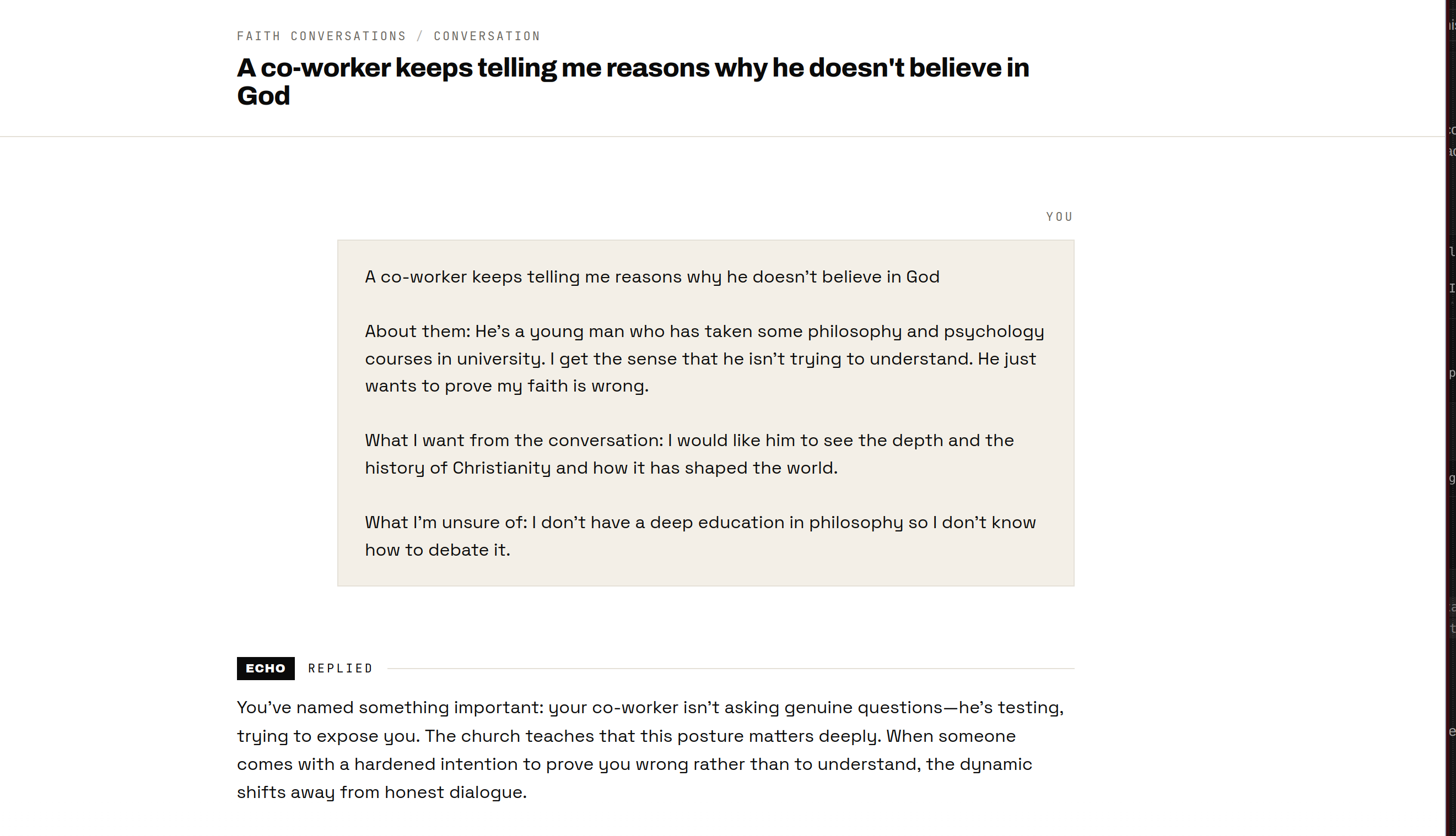 Sample Faith Conversation from Unfold