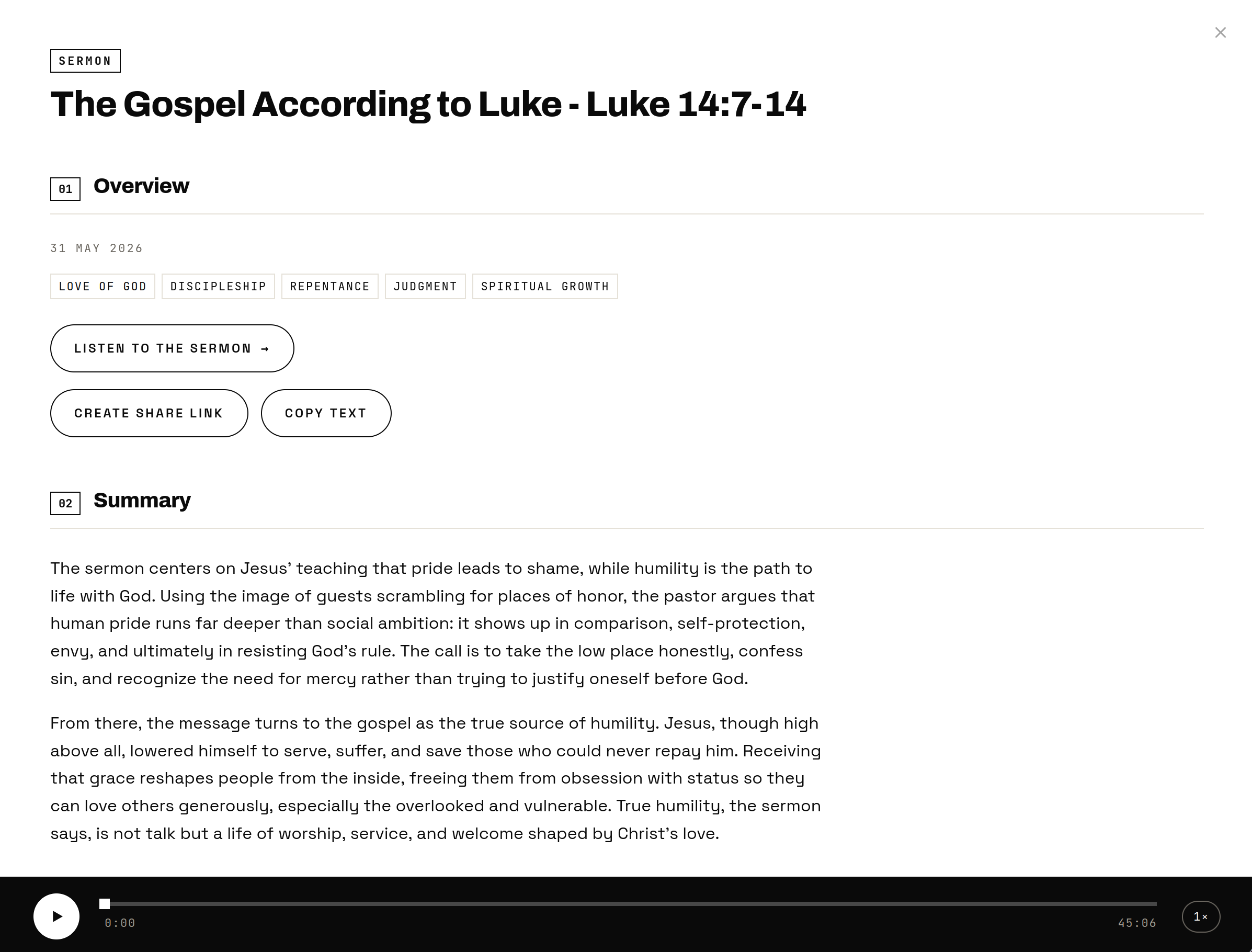 Example screenshot of an Unfold sermon synopsis
